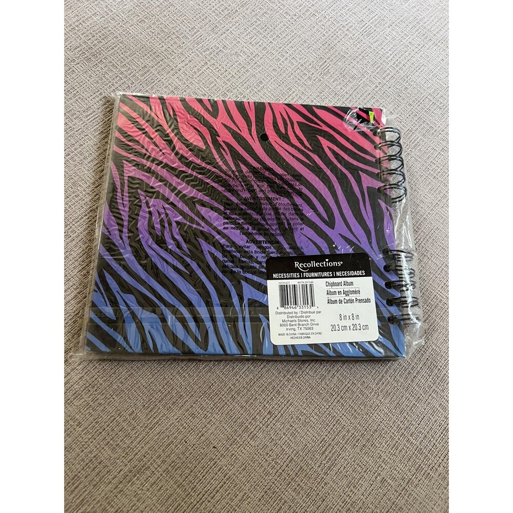 Recollections Chipboard Album 8x8 Zebra Print Spiral Notebook Scrapbook Journal